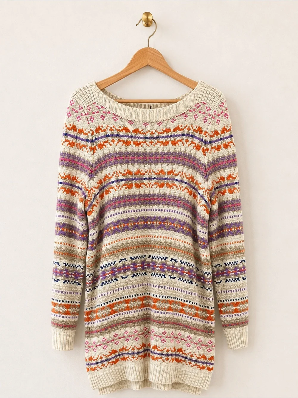 Lauren Ralph Lauren Fair Isle Sweater 1X Cream Multicolor Cotton Wool Blend